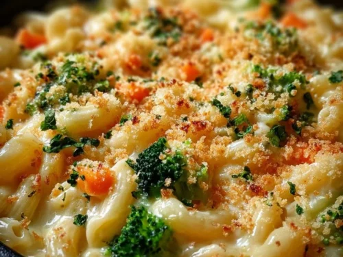 Creamy one pot veggie mac and cheese recipe for a healthy meatless dinner.