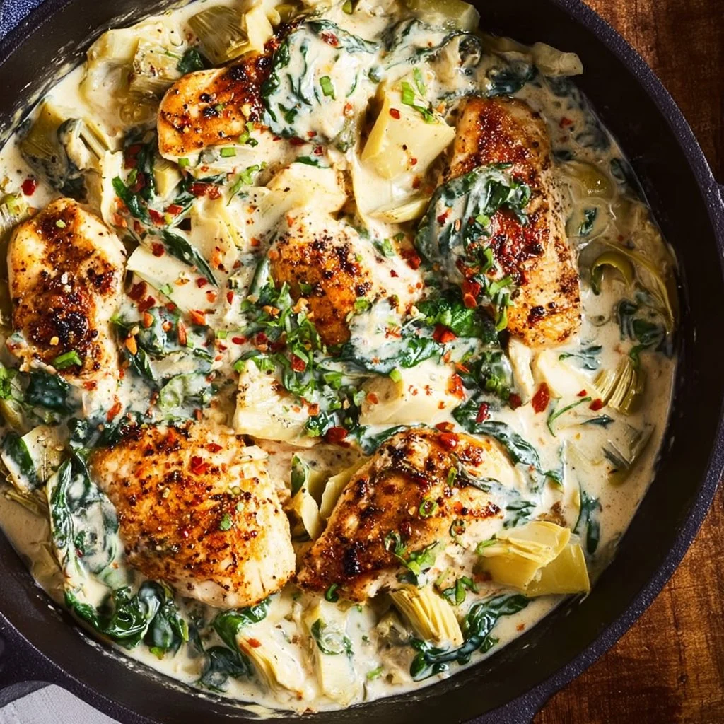 Creamy Spinach Artichoke Chicken Skillet (Paleo, Whole30, Keto)
