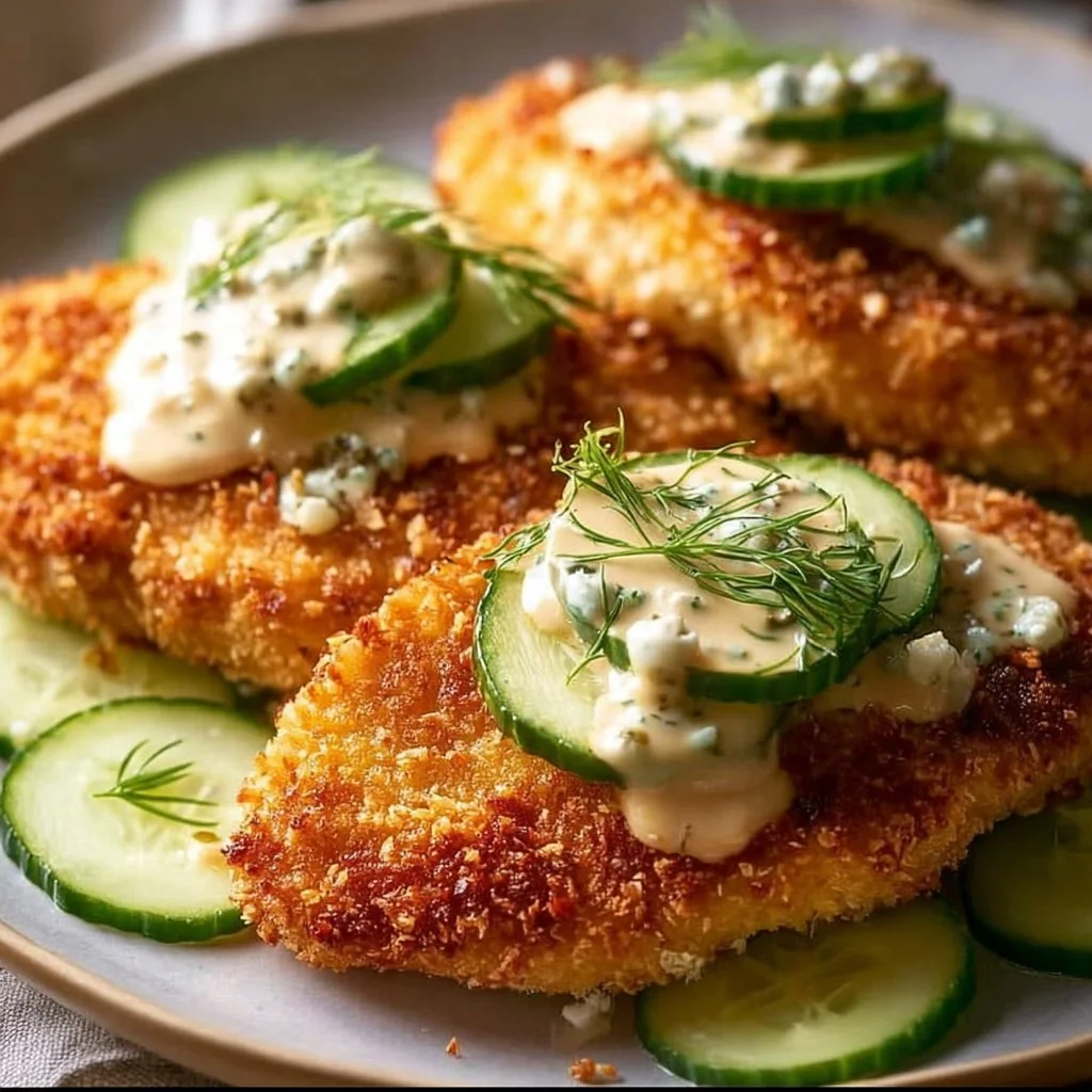 Crispy Dill Pickle Chicken served with parmesan cheese and fresh herbs.