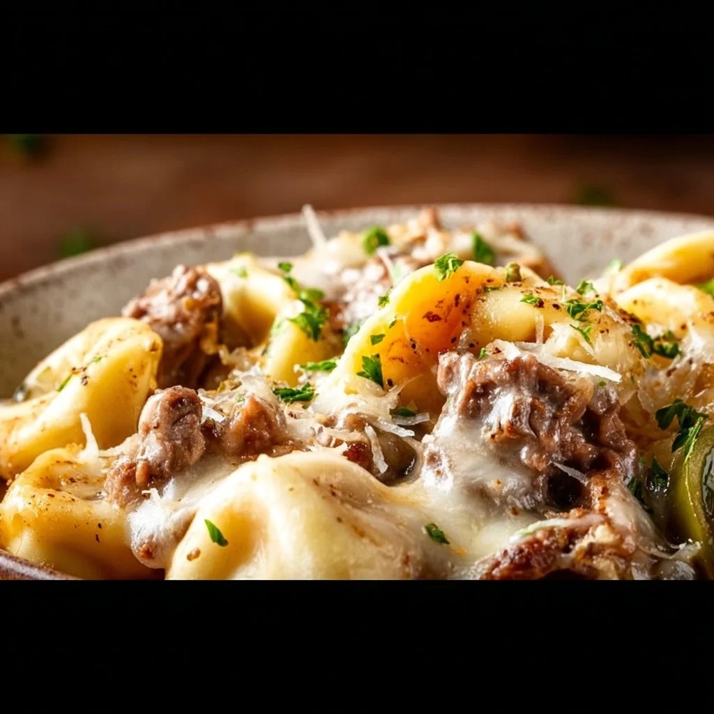 Crock Pot Cheesesteak Tortellini