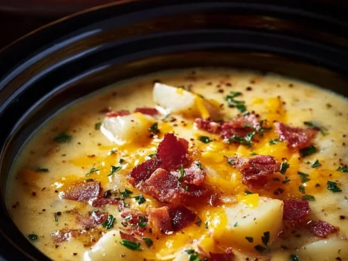 Crock Pot Crack Potato Soup served in a bowl, garnished with green onions.