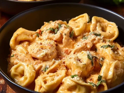 Delicious CrockPot chicken tortellini ready for weeknight dinner.