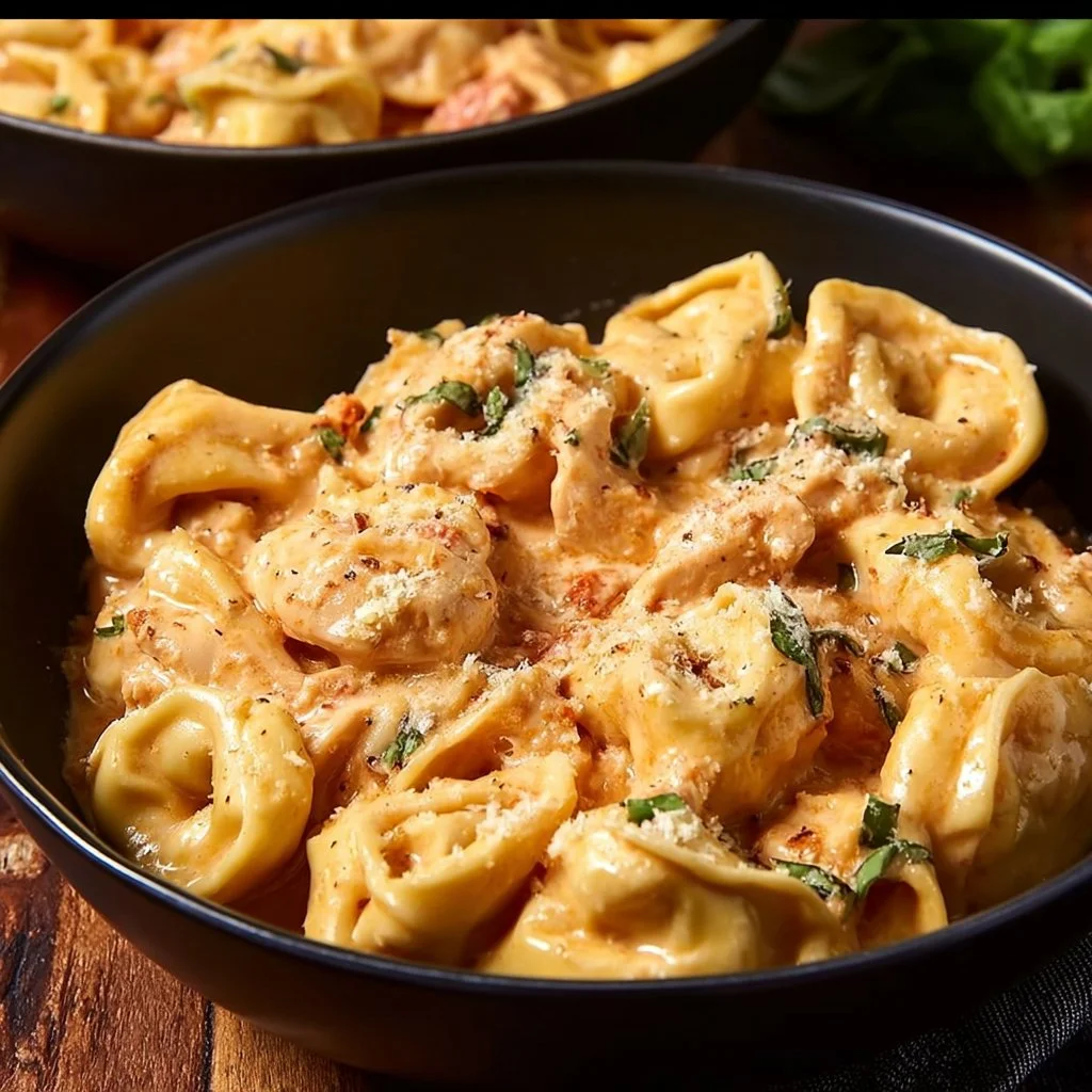 Delicious CrockPot chicken tortellini ready for weeknight dinner.