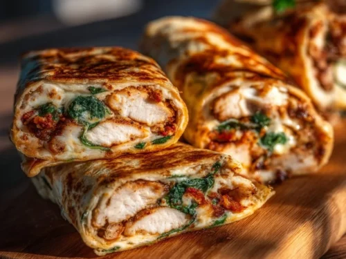 Crunchy air fryer chicken and mozzarella wraps served on a plate.