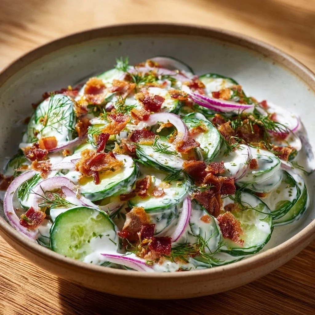 Bowl of Cucumber Ranch Crack Salad with fresh cucumbers and creamy ranch dressing