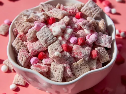 Cupid Puppy Chow recipe for a delightful Valentine's Day treat.