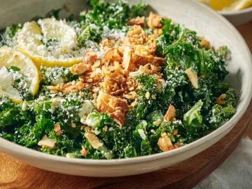 Lemon Parm Kale Salad with vibrant greens and Parmesan cheese for a healthy side dish