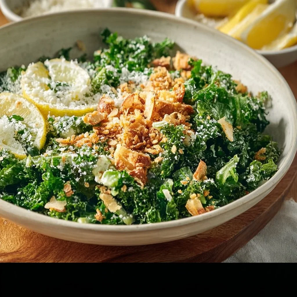 Lemon Parm Kale Salad with vibrant greens and Parmesan cheese for a healthy side dish