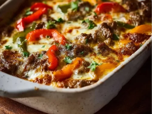 Delicious Low Carb Philly Cheese Steak Casserole