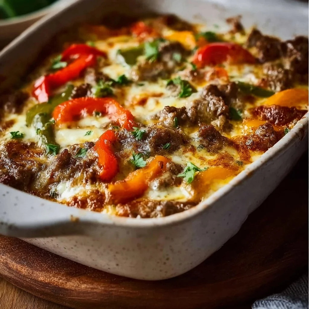 Low Carb Philly Cheesesteak Casserole
