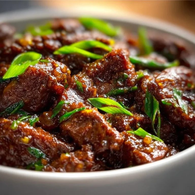 Delicious slow cooker Mongolian beef with broccoli served in a bowl