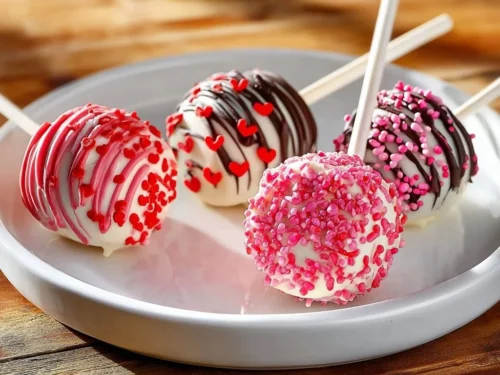 Delicious Valentine's Day Oreo pops decorated with heart shapes and sprinkles.