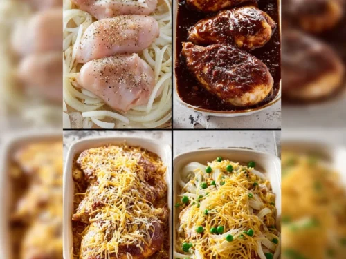 Delicious easy BBQ chicken bake served on a platter with herbs