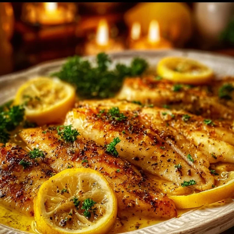 Easy garlic butter baked tilapia dish on a plate with herbs and lemon