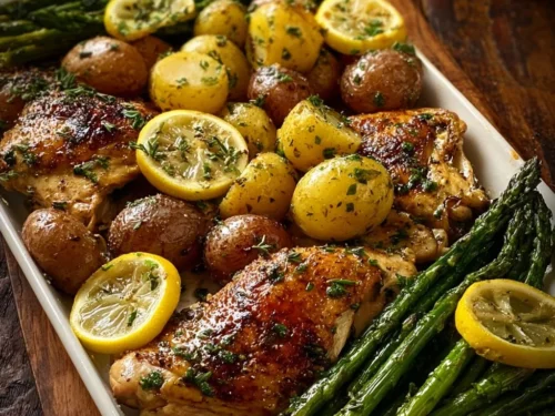 Easy sheet pan garlic butter chicken and veggies for a family meal