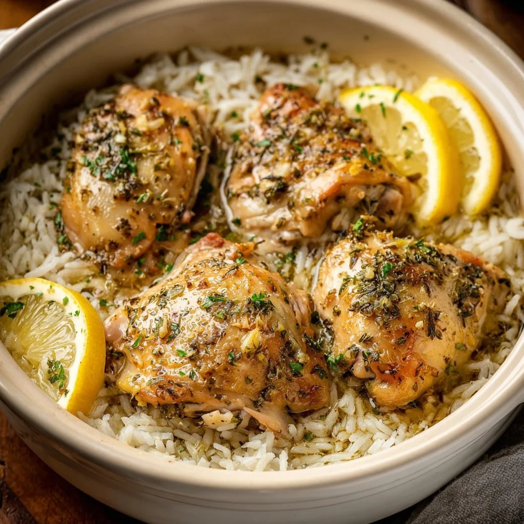 Slow Cooker Lemon Herb Chicken with Fluffy Rice