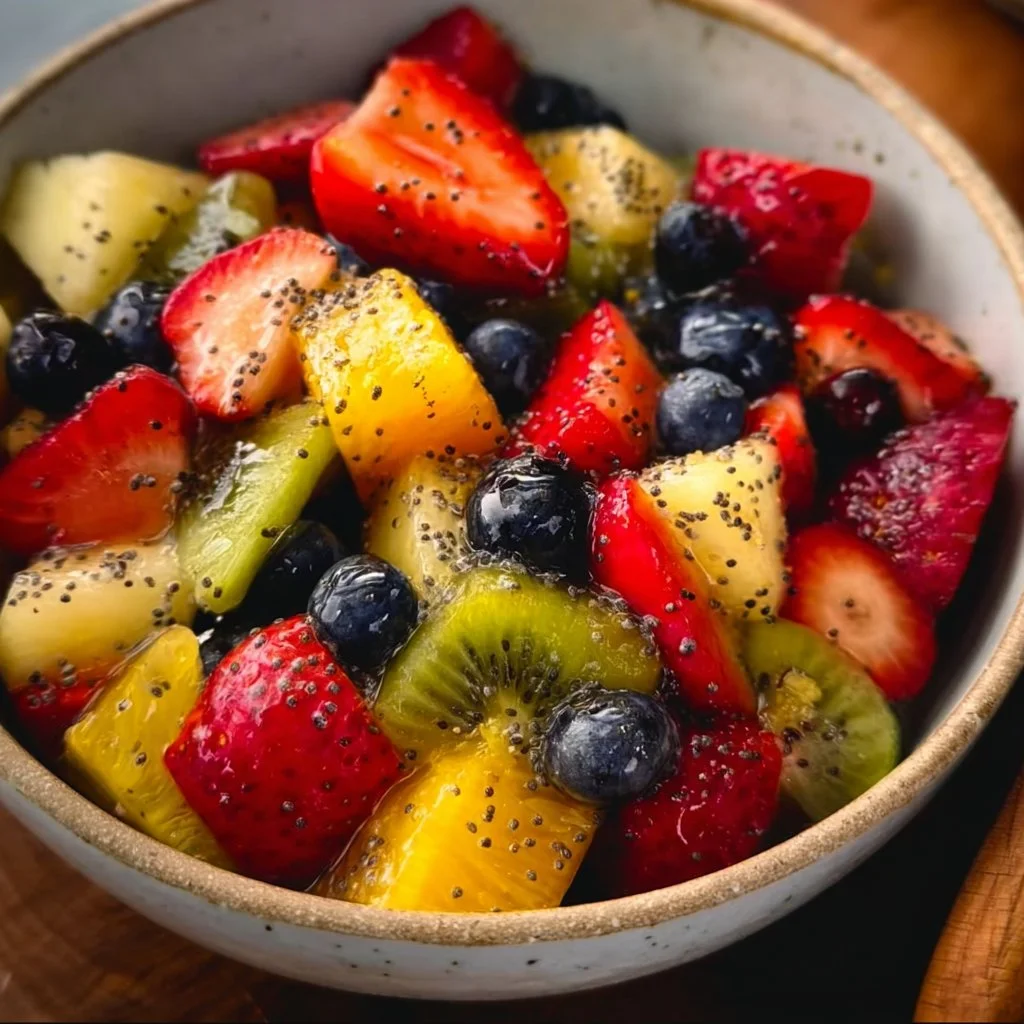 Fresh Fruit Salad with Honey Lime Poppy Seed Dressing
