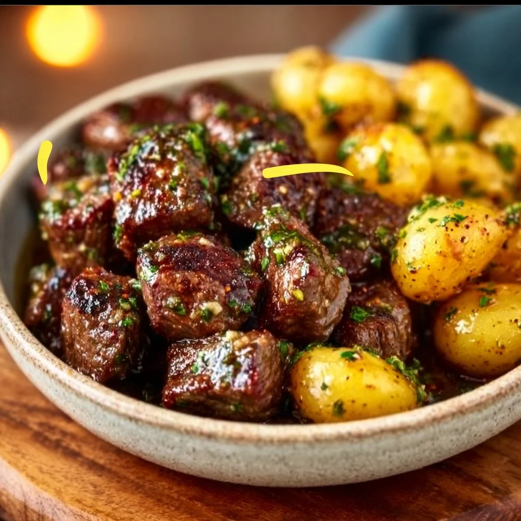 Garlic Butter Beef Bites with Potatoes