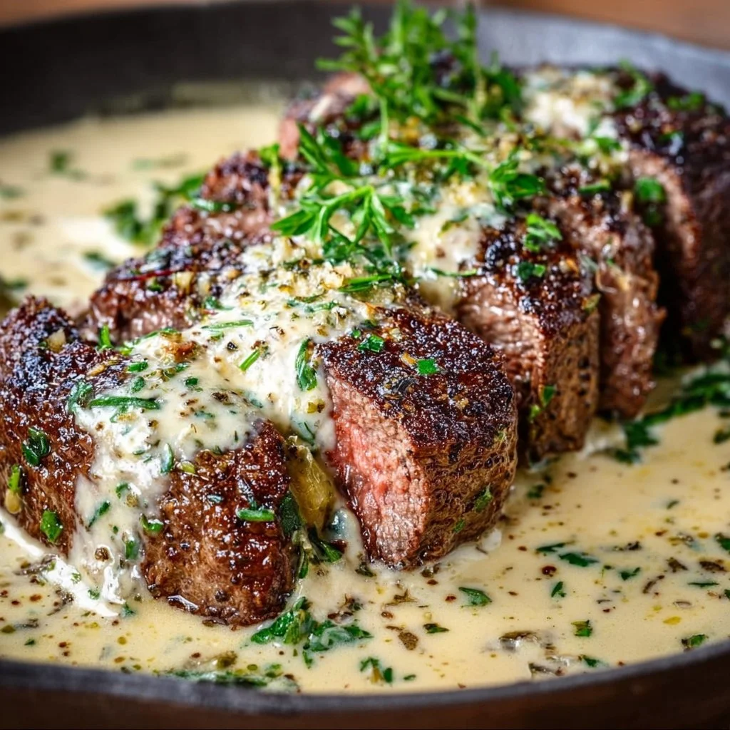 Garlic Butter Steak With Parmesan Cream Sauce