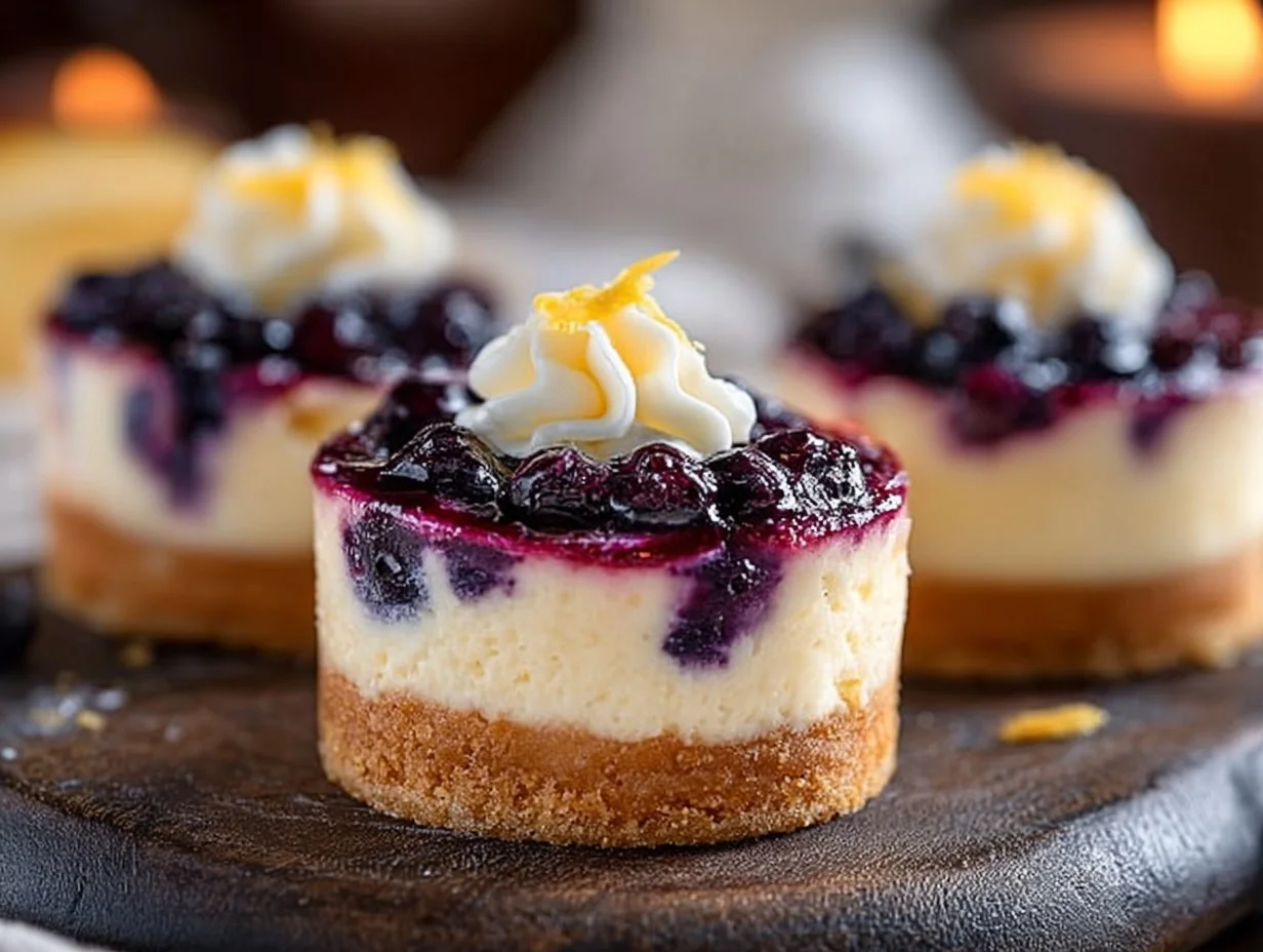 Healthy Mini Lemon Blueberry Cheesecakes