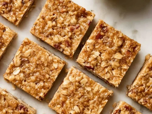 Healthy homemade oatmeal breakfast bars with fruits and nuts