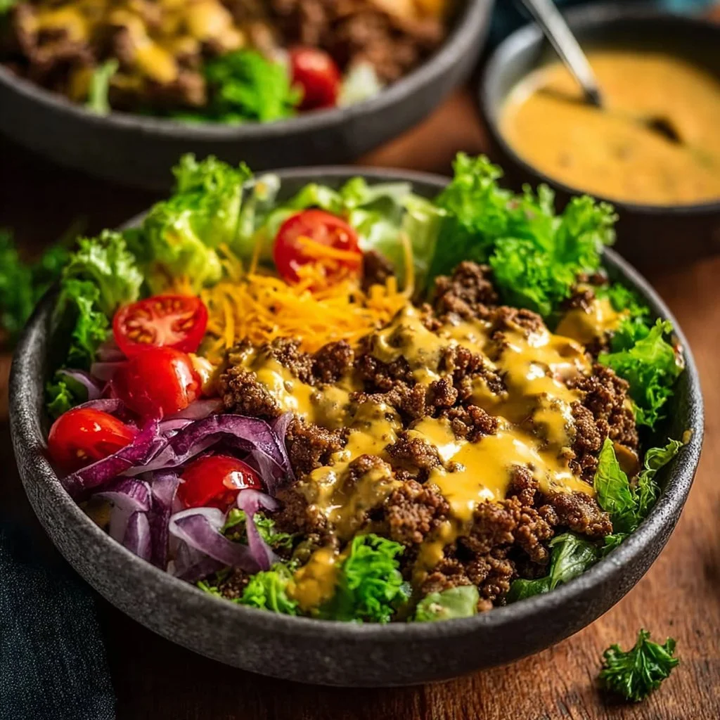 High-Protein Cheeseburger Bowls Recipe – Low-Carb Meal Prep with Ground Beef & Burger Sauce