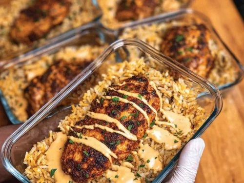 High protein creamy Cajun chicken served over fluffy rice.