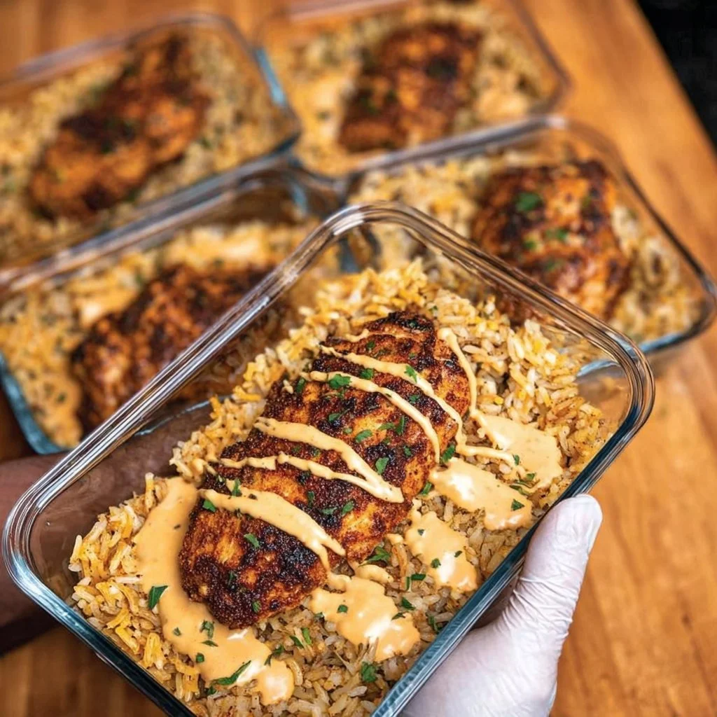High protein creamy Cajun chicken served over fluffy rice.