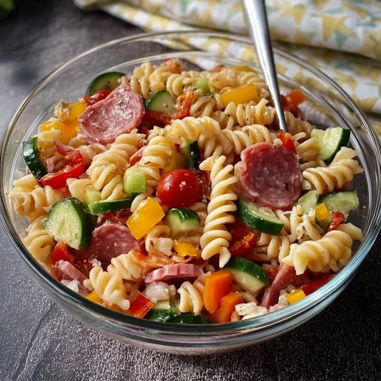 High protein Italian pasta salad as a meal prep idea for work lunches.