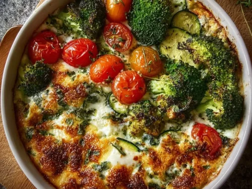 High-protein veggie bake loaded with nutritious ingredients and cottage cheese