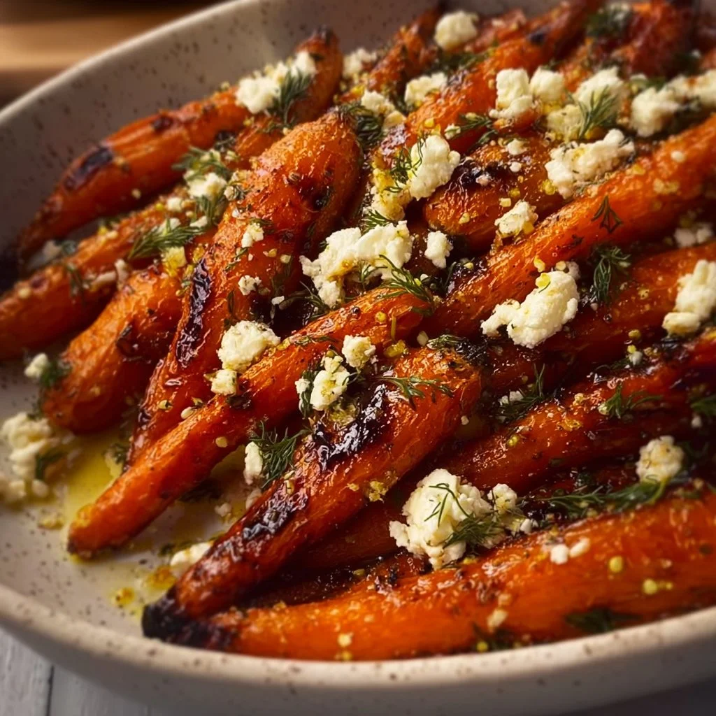 Honey Garlic Roasted Carrots with Feta
