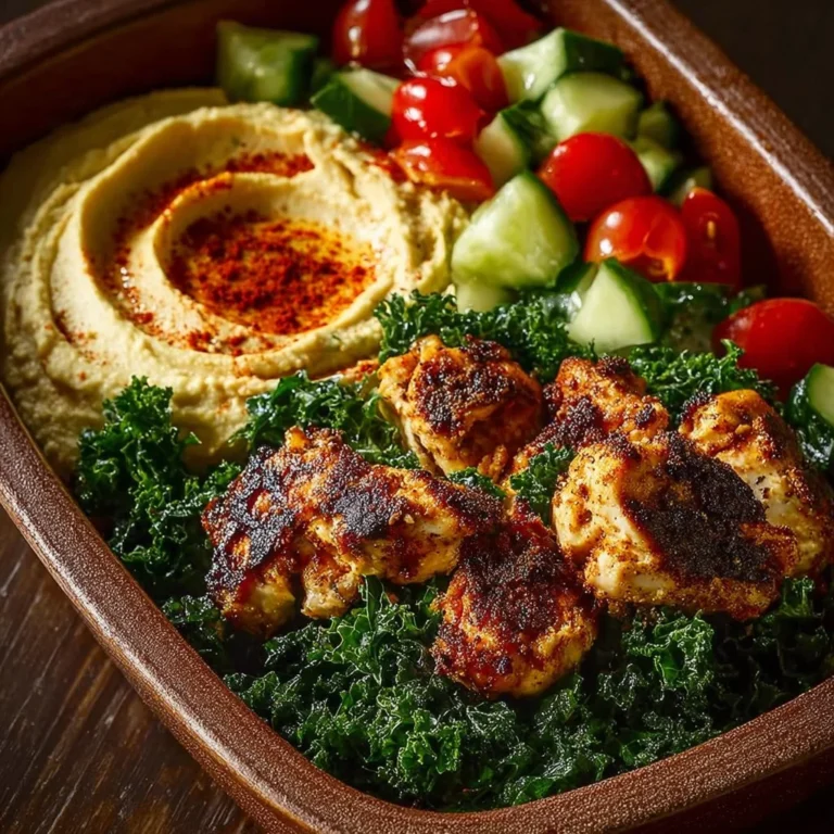 Lemon Chili Grilled Chicken Bowl with Cucumber Salad and Hummus