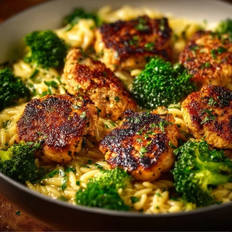 Lemon Pepper Chicken served with broccoli and orzo pasta on a plate