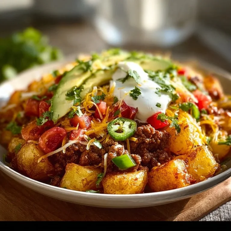 Loaded Potato Taco Bowl filled with toppings, perfect for a high-protein dinner