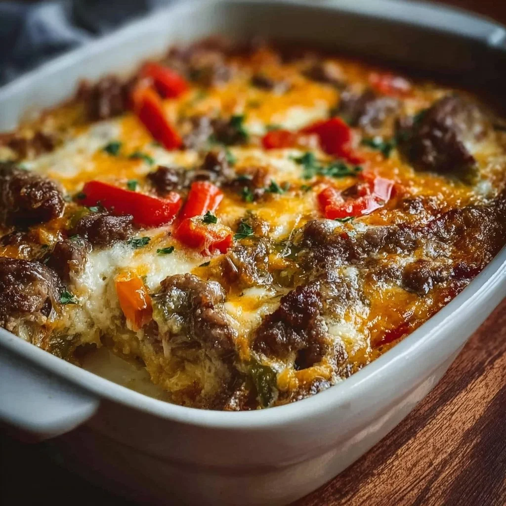 Low Carb Philly Cheesesteak Casserole