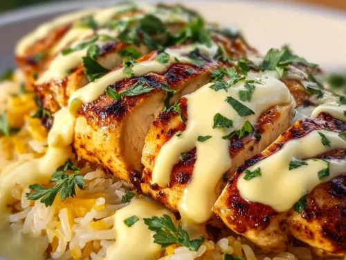 Delicious Mexican Chicken with creamy cheese sauce served on a plate.