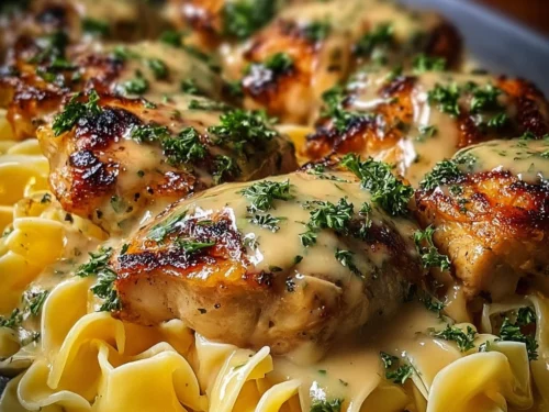 Delicious One-Pan Chicken with Buttered Noodles served in a cozy bowl.