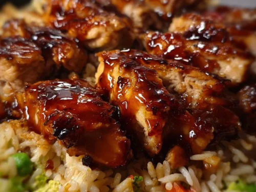 One-pan honey BBQ chicken rice dish served in a family-friendly meal