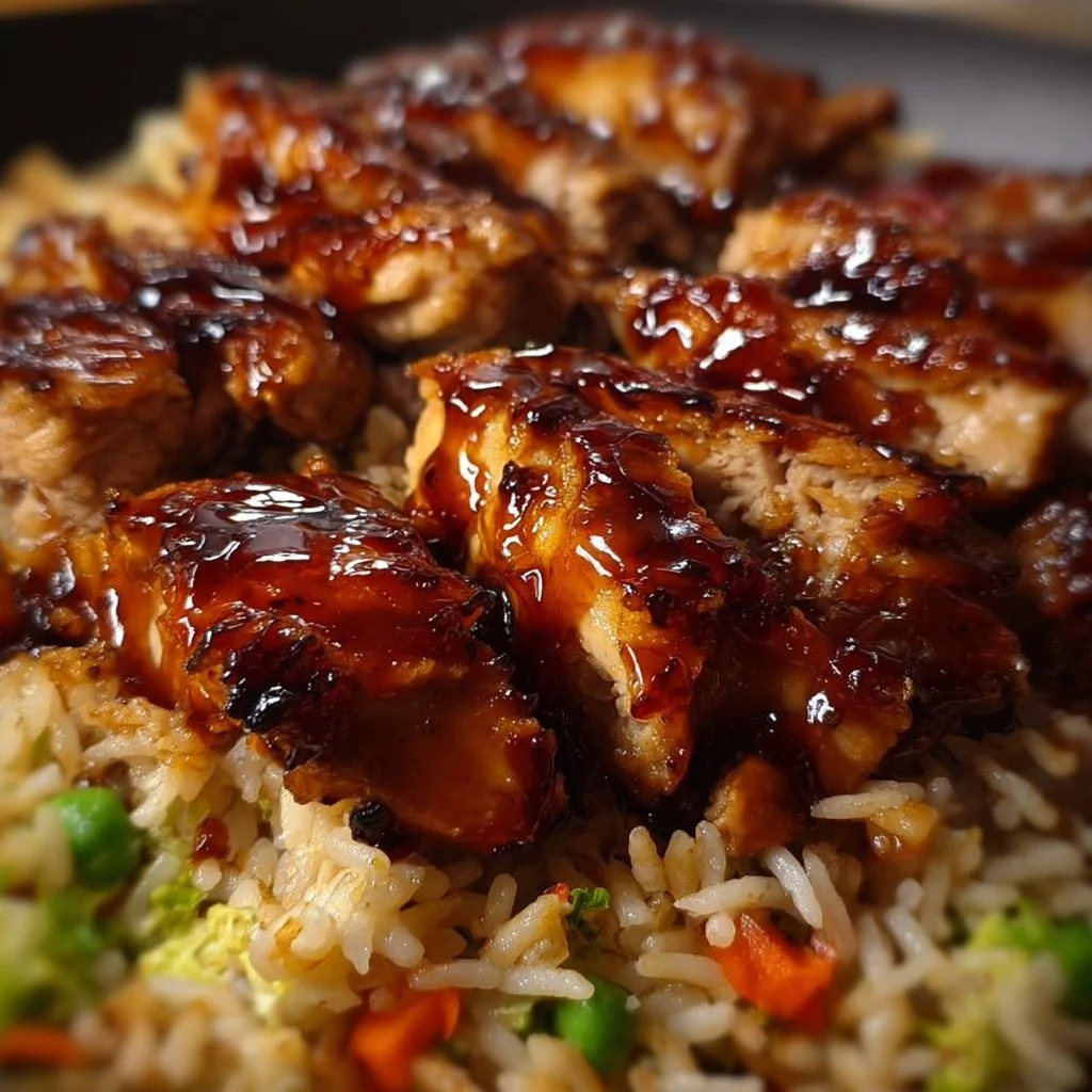 One-pan honey BBQ chicken rice dish served in a family-friendly meal