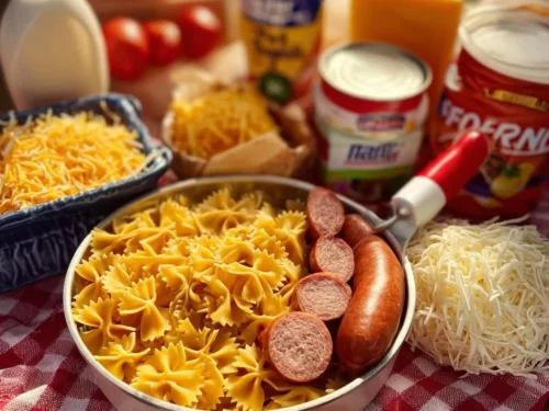 One Pot Creamy Cajun Sausage Pasta served in a bowl with herbs on top