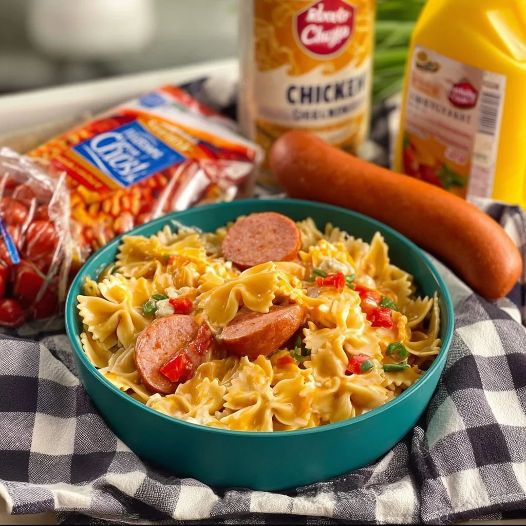 Creamy Cajun sausage pasta in a skillet garnished with parsley