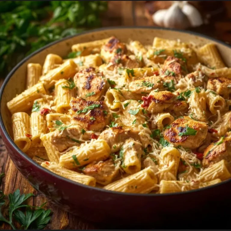 One Pot Creamy Parmesan Chicken Pasta dish served in a bowl