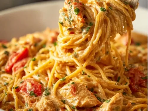 Delicious one-pot chicken spaghetti served in a bowl.