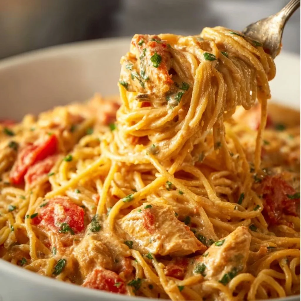 Delicious one-pot chicken spaghetti served in a bowl.