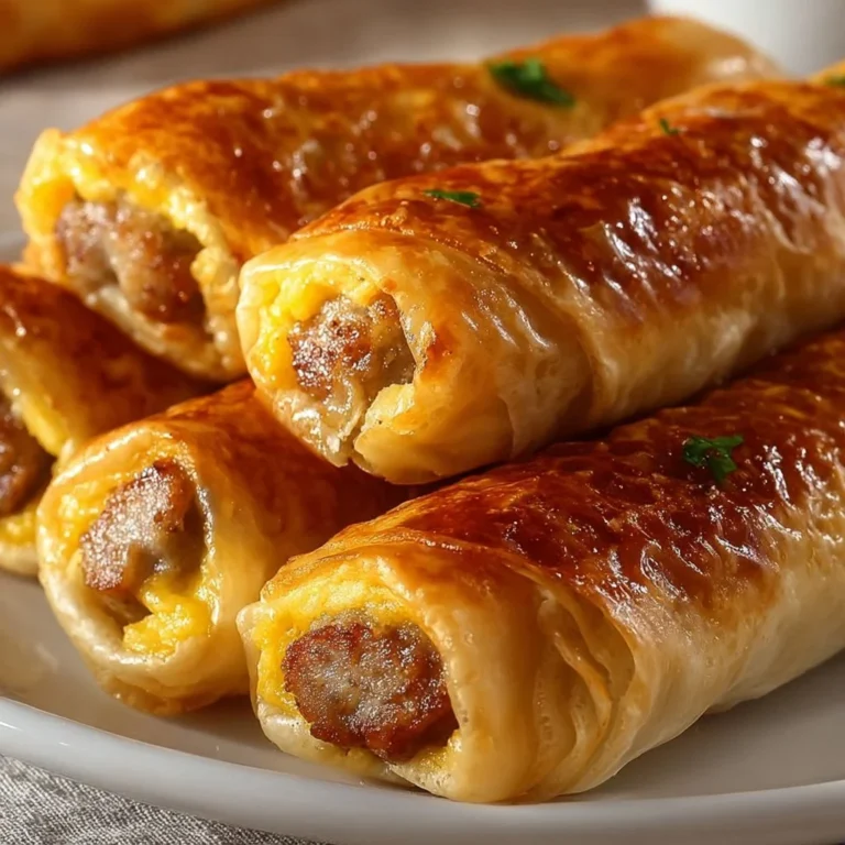 Sausage egg breakfast roll-ups served on a plate for a quick morning meal.