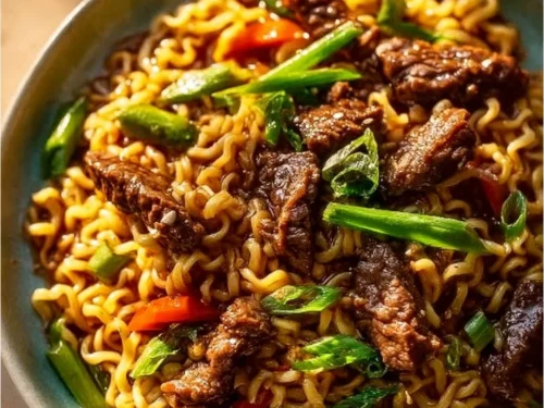 Delicious slow cooker beef ramen noodles served in a bowl