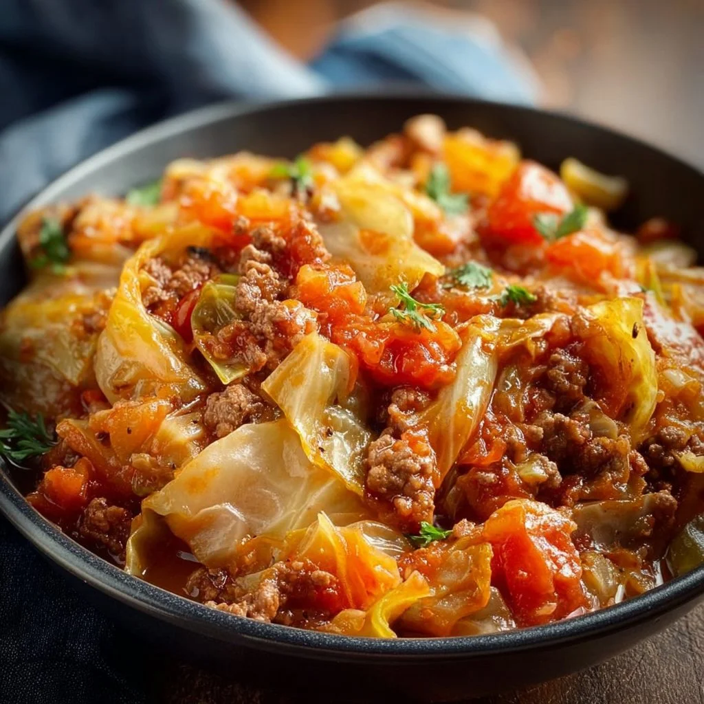 Slow cooker unstuffed cabbage rolls in a bowl ready to serve