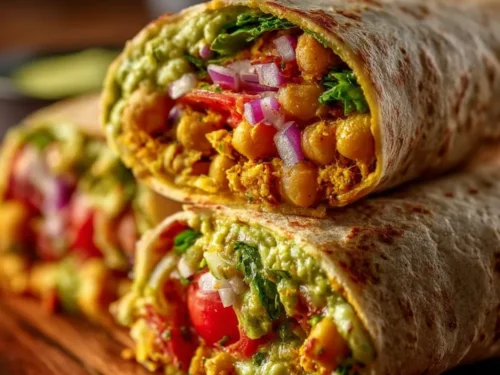 Spicy chickpea and avocado wrap, a healthy high fiber and protein lunch option