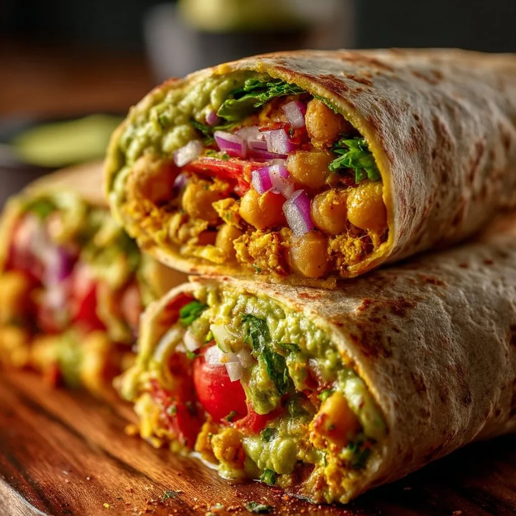 Spicy chickpea and avocado wrap, a healthy high fiber and protein lunch option