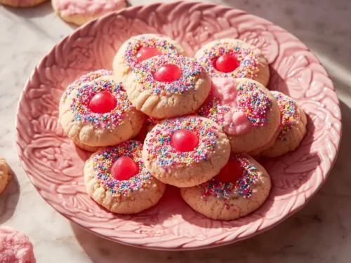 Delicious strawberry kiss cookies with a soft texture, perfect for Valentine's Day.